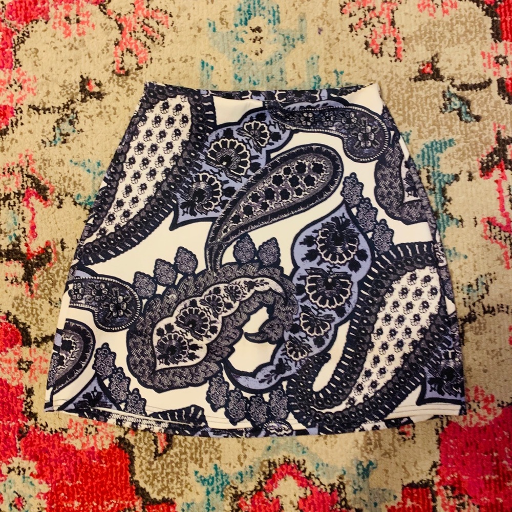 Blue Paisley High-Waisted Skirt